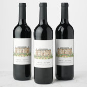 Classy Garden Chateau Manor Waterverf Wedding Wijn Etiket (Flessen)