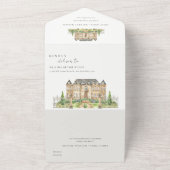 Classy Garden Chateau Waterverf Wedding Invite All In One Uitnodiging (Buitenkant)