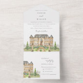 Classy Garden Chateau Waterverf Wedding Invite All In One Uitnodiging (Binnen)