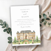 Classy Garden Chateau Waterverf Wedding Invite Bedankkaart