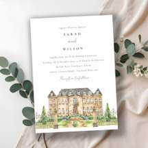 Classy Garden Chateau Waterverf Wedding Invite