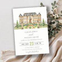 Classy Garden Chateau Waterverf Wedding Invite