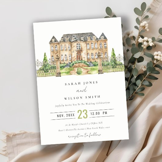 Classy Garden Chateau Waterverf Wedding Invite Bedankkaart