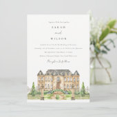 Classy Garden Chateau Waterverf Wedding Invite Bedankkaart (Staand voorkant)