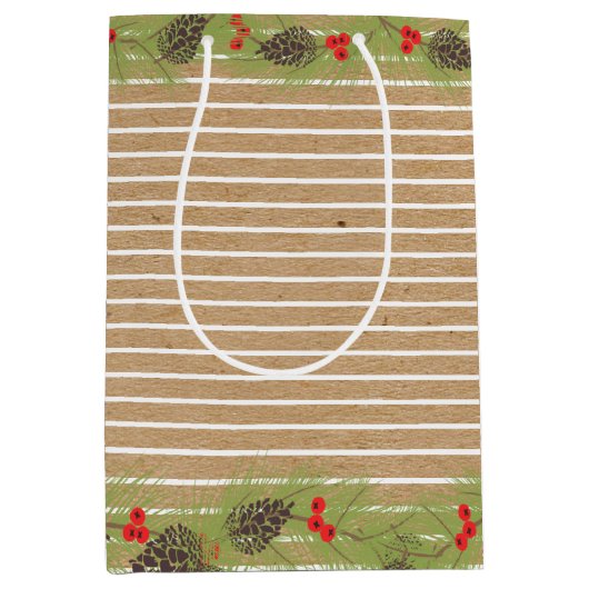 Classy Garland Wreath on Faux Brown Kraft Medium Cadeauzakje (Voorkant)