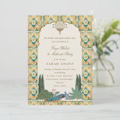  Classy Gele Groene Indische Mehndi Ceremonie Kaart (Staand voorkant)