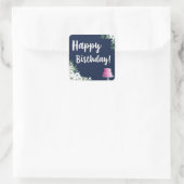 Classy Gelukkige Verjaardag Witte Bloemen met Cake Vierkante Sticker (Tas)