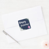 Classy Gelukkige Verjaardag Witte Bloemen met Cake Vierkante Sticker (Envelop)
