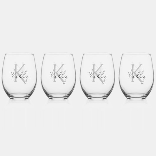 Classy gepersonaliseerde achternaam wijnglas zonder voet (Achterkant)
