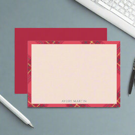 Classy Gingham Pattern Geometrisch Monogram Rood R Notitiekaartje