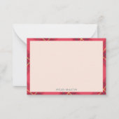 Classy Gingham Pattern Geometrisch Monogram Rood R Notitiekaartje (Voorkant)
