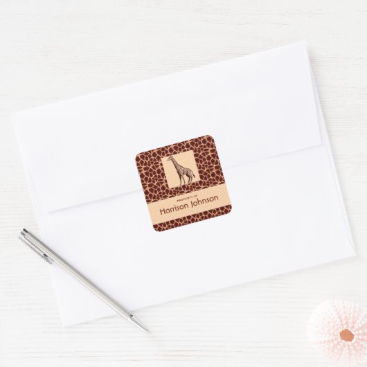 Classy Giraffe print met eigenschap of text Vierkante Sticker (Envelop)
