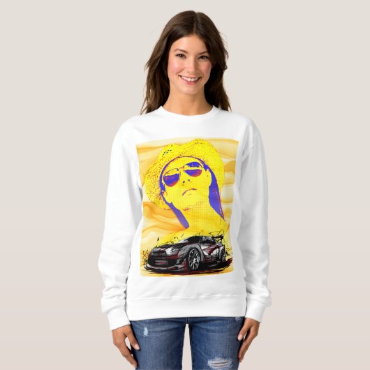 Classy Girl met zonnebrillen en T-Shirt-Mok Trui (Voorkant volledig)