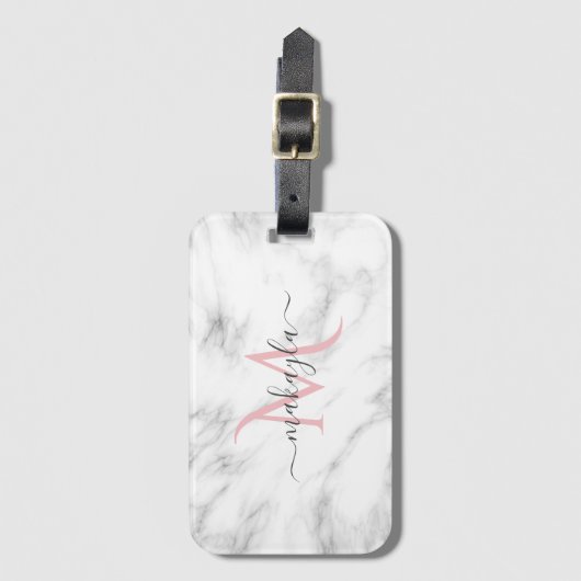 Classy Girly Luxury Marble Design Name Monogram Bagagelabel (Voorkant (verticaal))