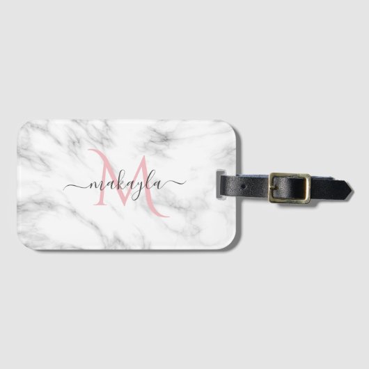 Classy Girly Luxury Marble Design Name Monogram Bagagelabel (Voorkant (horizontaal))