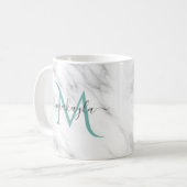 Classy Girly Marble Script Name Monogram Koffiemok (Voorkant links)