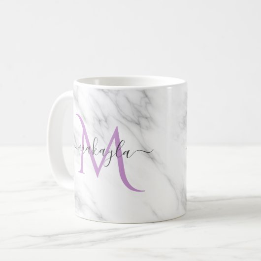 Classy Girly Marble Script Name Monogram Koffiemok (Voorkant links)