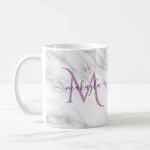 Classy Girly Marble Script Name Monogram Koffiemok