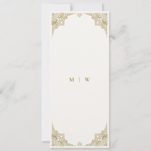 Classy Glam Gold Art Deco  Wedding Menu Kaart (Achterkant)