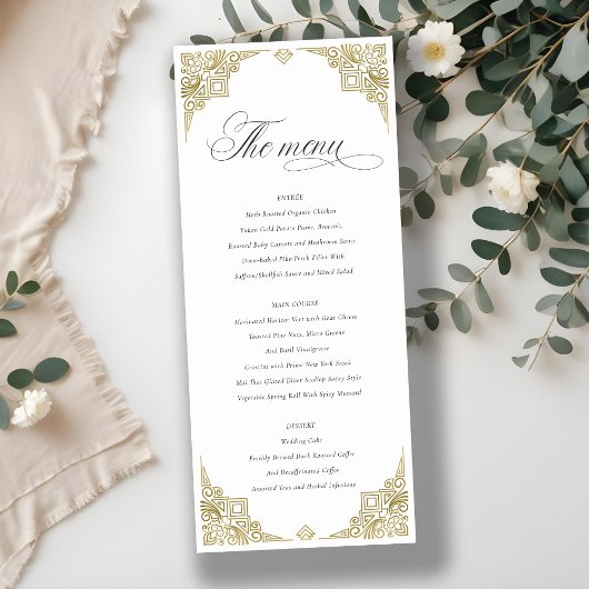 Classy Glam Gold Art Deco  Wedding Menu Kaart