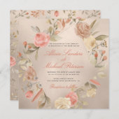 Classy Glam Peach Cream Coral Gold Rozen Wedding Kaart (Voorkant / Achterkant)