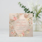 Classy Glam Peach Cream Coral Gold Rozen Wedding Kaart (Staand voorkant)