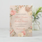 Classy Glam Peach Cream Coral Gold Rozen Wedding Kaart (Staand voorkant)