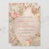 Classy Glam Peach Cream Coral Gold Rozen Wedding Kaart (Voorkant / Achterkant)