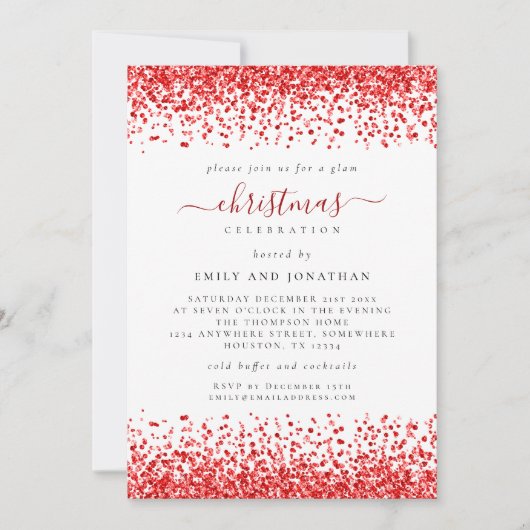 Classy Glam Red Glitter Kerstfeest Wit Kaart (Voorkant)
