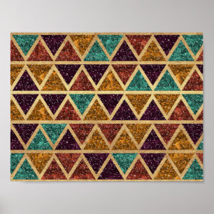 Classy Glitter Triangles Gold Foil Poster