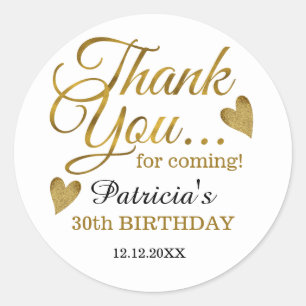 Classy Gold 30th Birthday Hartelijk dank Ronde Sticker