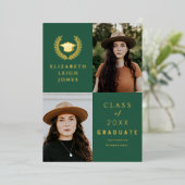 Classy Gold Afstuderen Foto Folie Folie Uitnodiging (Staand Voorkant)