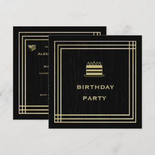 Classy Gold & Black Birthday Party Invitation Kaart