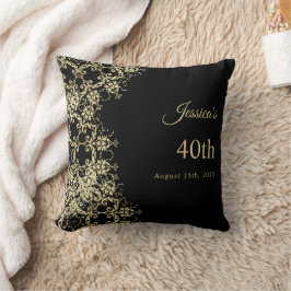 Classy Gold & Black Damask 40e verjaardag Kussen