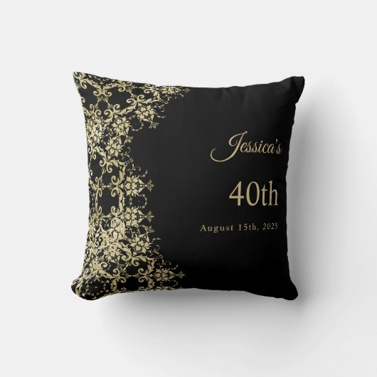 Classy Gold & Black Damask 40e verjaardag Kussen (Voorkant)
