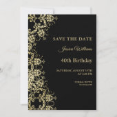 Classy Gold & Black Damask 40e verjaardag Save The Date (Voorkant)