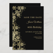 Classy Gold & Black Damask 40e verjaardag Save The Date (Voorkant / Achterkant)