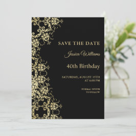 Classy Gold & Black Damask 40e verjaardag Save The Date