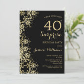 Classy Gold & Black Damask 40e verjaardag Verrassi Kaart (Staand voorkant)