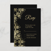 Classy Gold & Black Damask Verjaardag RSVP Kaartje (Voorkant / Achterkant)