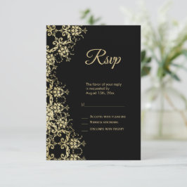 Classy Gold & Black Damask Verjaardag RSVP Kaartje