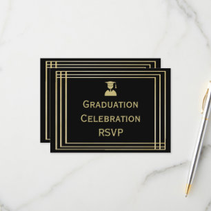 Classy Gold & Black Graduation Party RSVP Kaartje