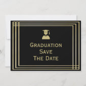 Classy Gold & Black Graduation Party Save The Date (Voorkant)