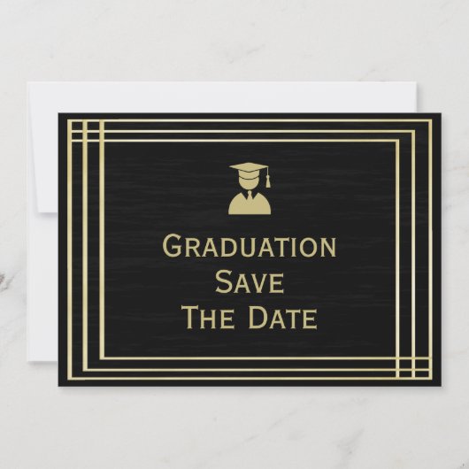 Classy Gold & Black Graduation Party Save The Date (Voorkant)
