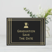 Classy Gold & Black Graduation Party Save The Date (Staand voorkant)