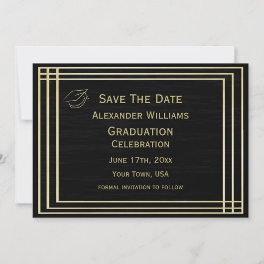 Classy Gold & Black Graduation Party Save The Date (Achterkant)