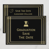 Classy Gold & Black Graduation Party Save The Date (Voorkant / Achterkant)
