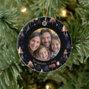 Classy Gold & Black Kerstboom Familiefoto Keramisch Ornament