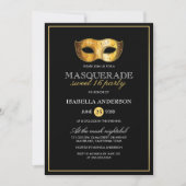 Classy Gold & Black Masquerade Sweet 16 Party Kaart (Voorkant)