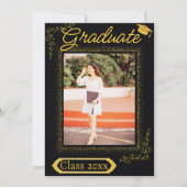 Classy Gold & Black Vertical Photo-Afstuderen Kaart (Voorkant)
